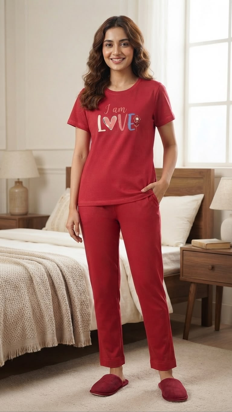 Women’s Red “I Am Love” T-Shirt & Trouser